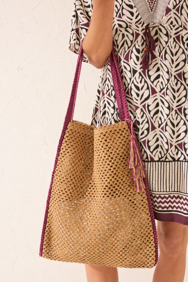 Women'secret Sac cabas tress&eacute; beige gris