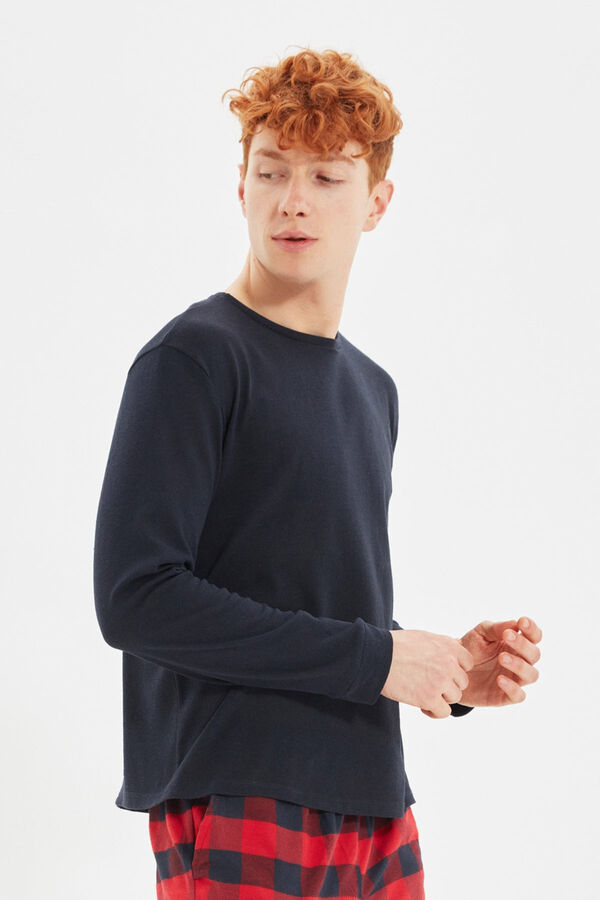 Trendyol Conjunto pijama hombre cuadros rojo y azul estampado