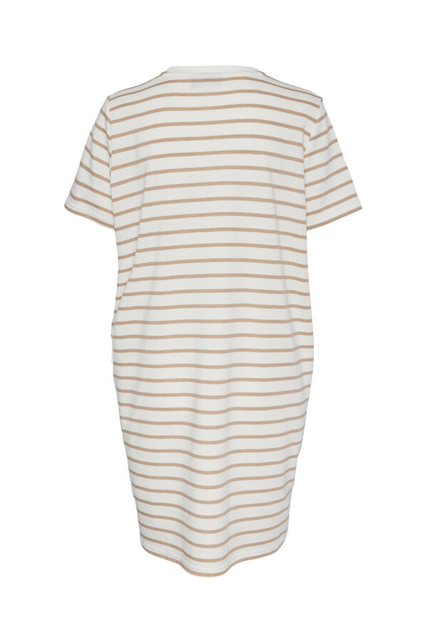 Womensecret Terrycloth dress with short sleeves and closed neck. Striped print. blanc