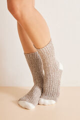 Women'secret Brown textured mid-calf socks nude
