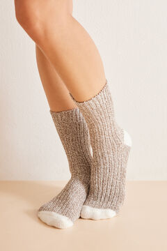 Womensecret Brown textured mid-calf socks nude