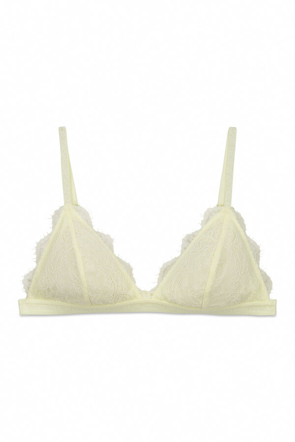 HI&BYE Yellow lace triangle bra printed