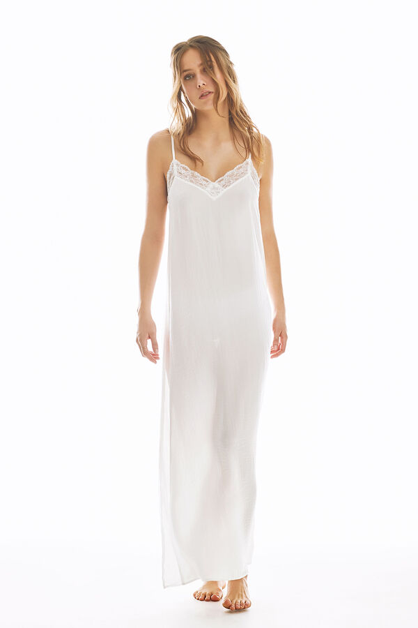 Womensecret Long satin camisole nightgown fehér