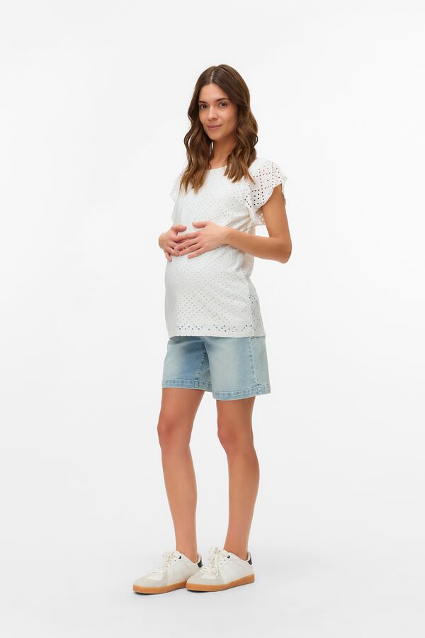 Mamalicious Kurz&auml;rmeliges Maternity-Top mit Lochmuster Wei&szlig;