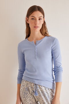 Womensecret Blue 100% cotton Henley T-shirt blue