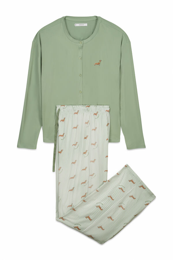 Women'secret Green soft jersey-knit dog-print long pyjamas green