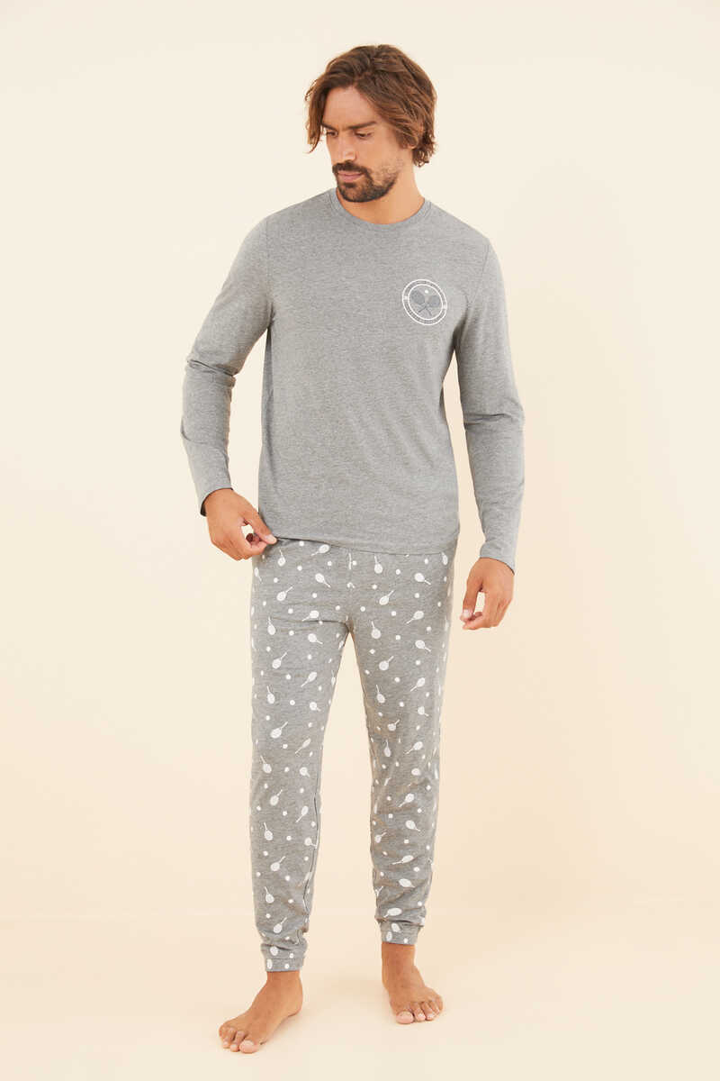 Womensecret Pijama comprido homem 100% algodão ténis cinzento