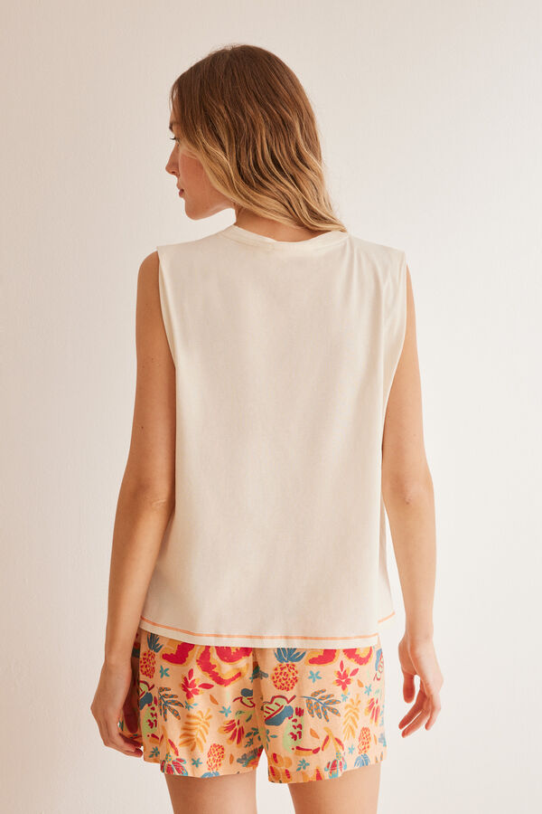 Womensecret Pijama corto 100% algodón tropical marfil