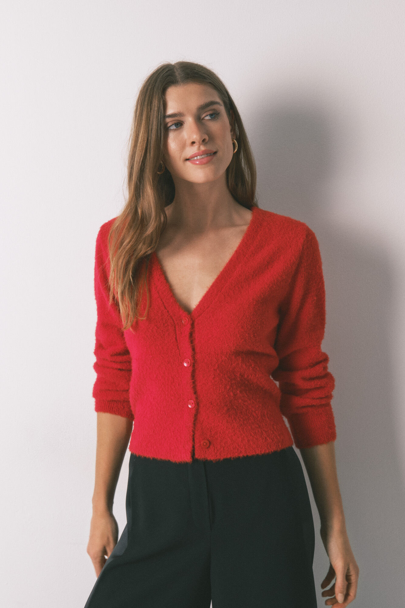 Women'secret Short soft red knit cardigan