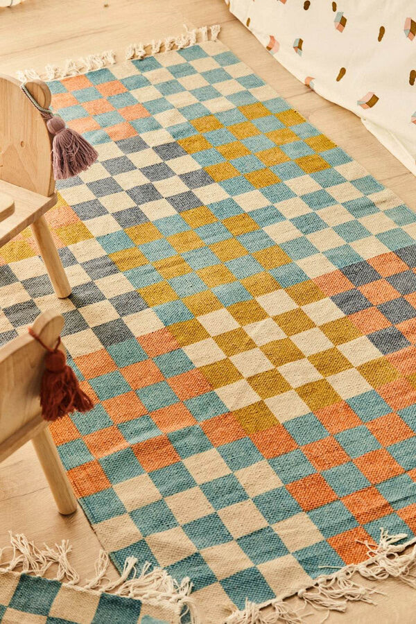 Calma House Pool Check Dhurrie Rug printed