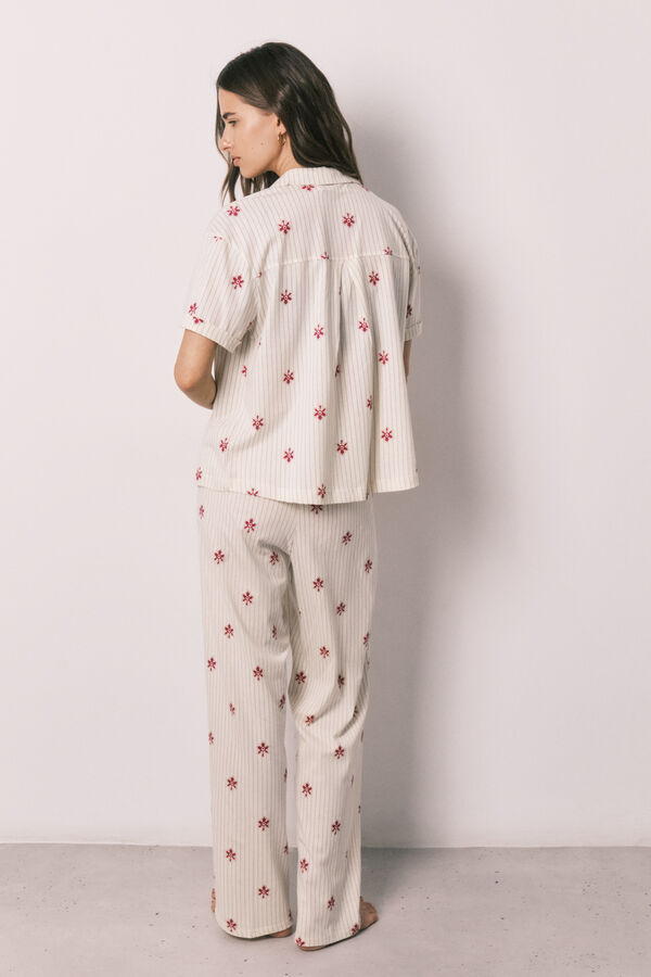 Women'secret Striped floral cotton classic long pyjamas beige