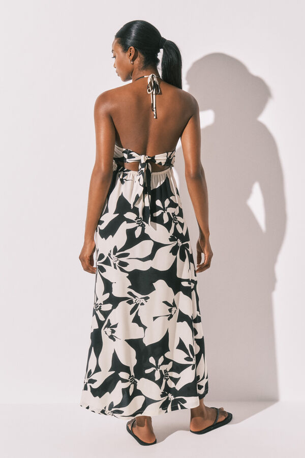 Women'secret Robe longue imprim&eacute;e florale b&w noir