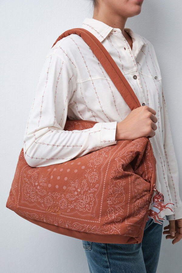 Women'secret Bandana print puffer large handbag nude