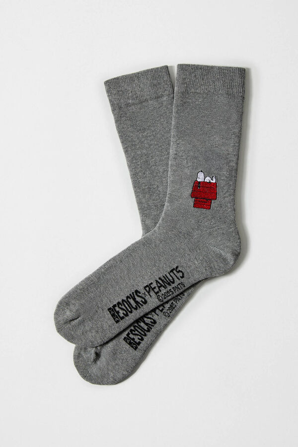 Besocks Calcetines altos SNOOPY algod&oacute;n org&aacute;nico gris estampado
