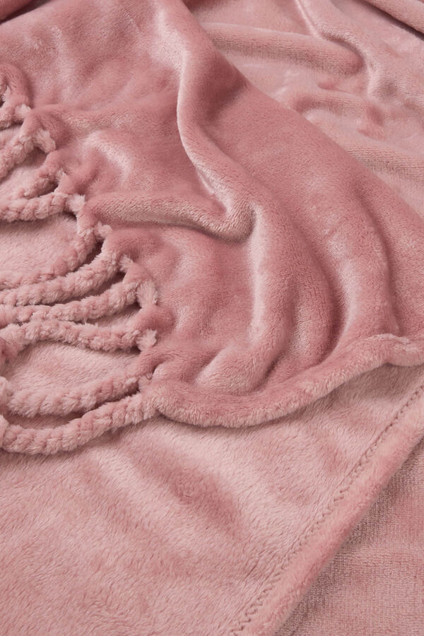 Textura Fringed fleece throw blanket pink