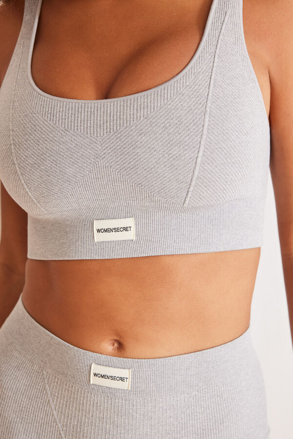 Womensecret Seamless gray ribbed crop top grey