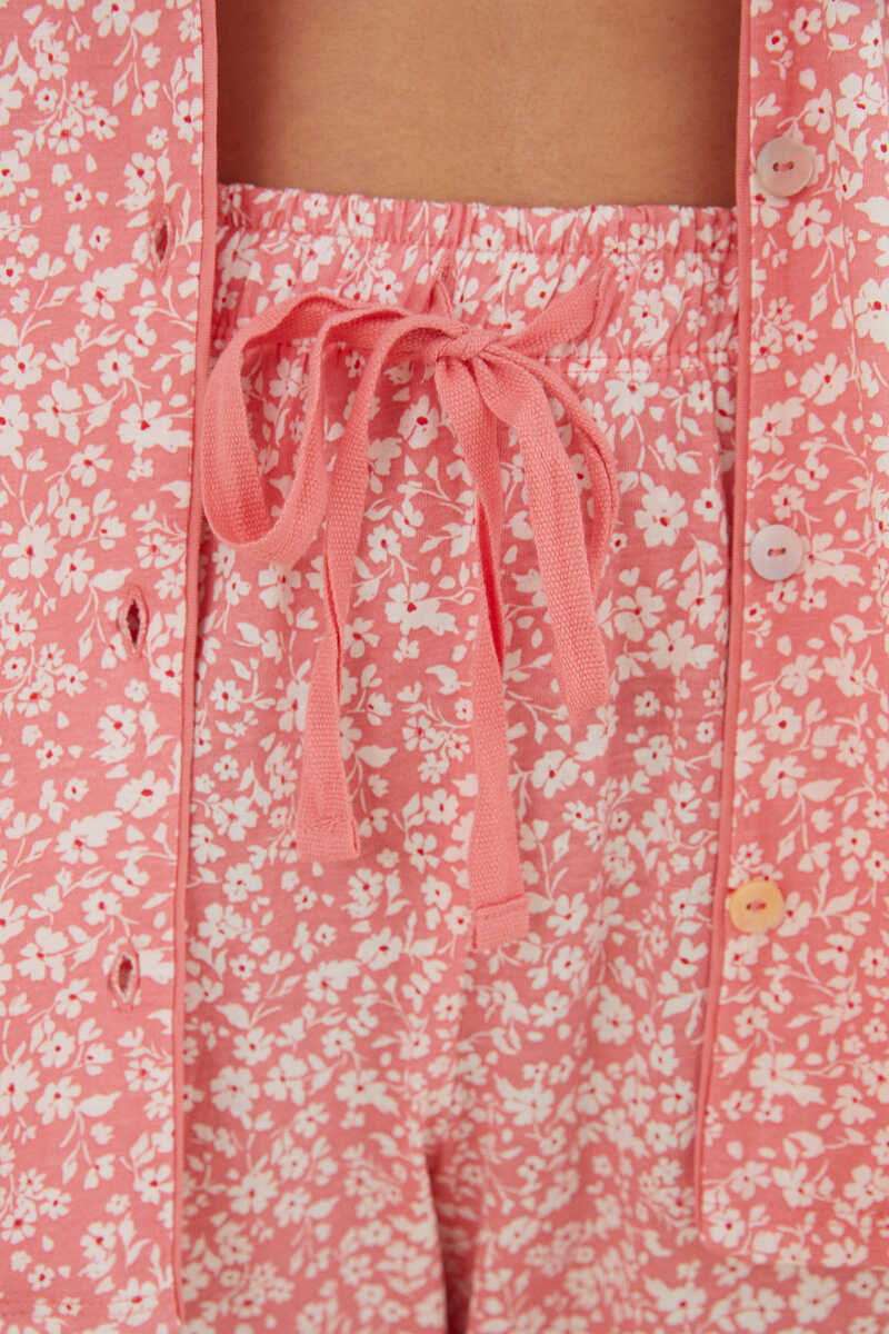 Womensecret Coral floral print 100% cotton Capri pyjamas blue
