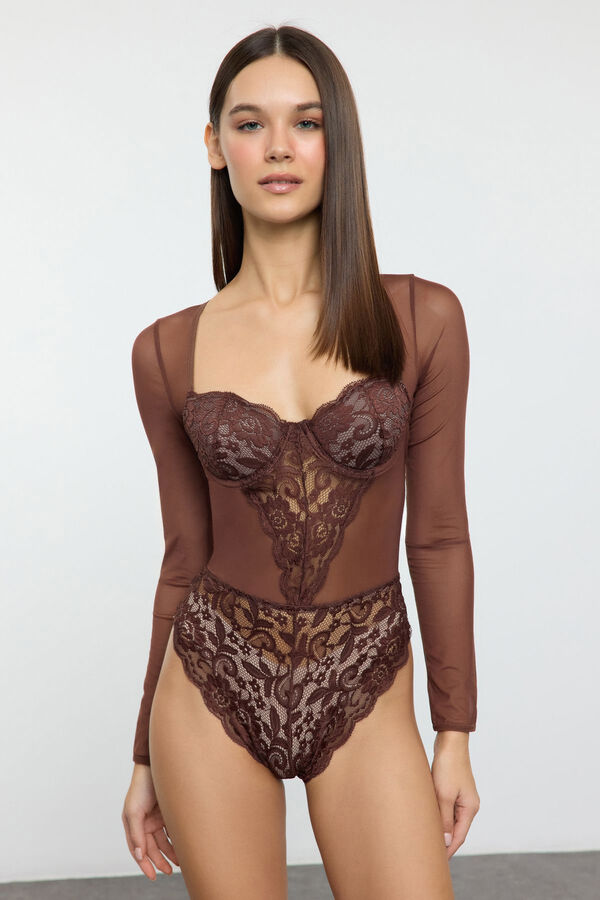 Trendyol Body covered with brown lace details  Braon
