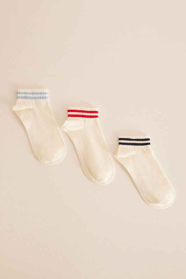 Womensecret Pack 3 calcetines cortos rayas blanco