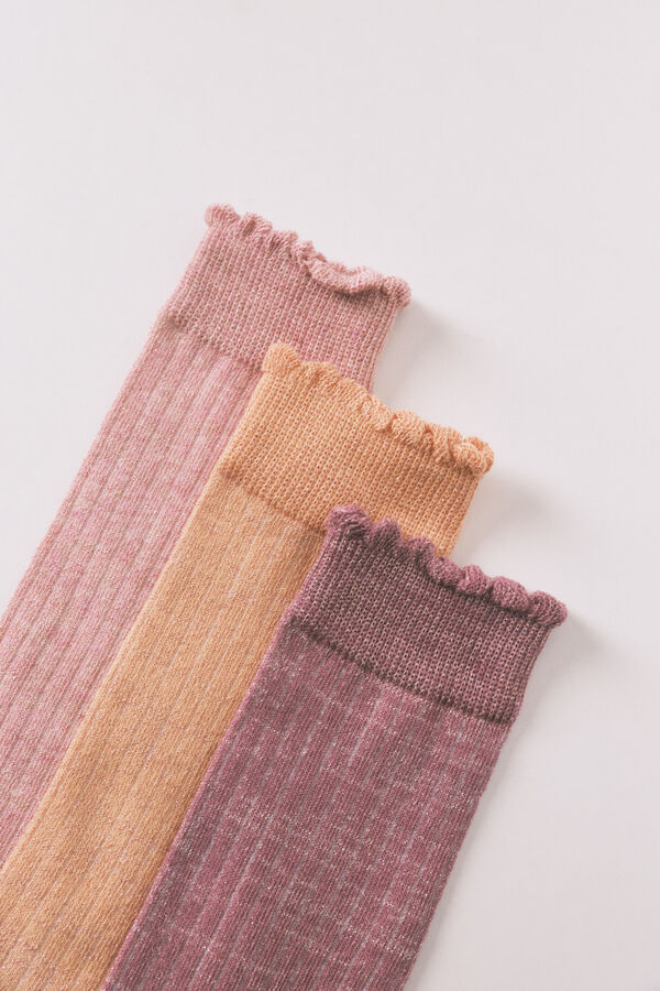 Women'secret Lot de 3 chaussettes longues en lurex roses rose