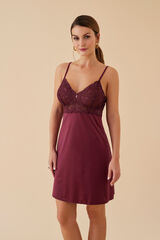 Promise Burgundy nightdress with floral lace Bordo