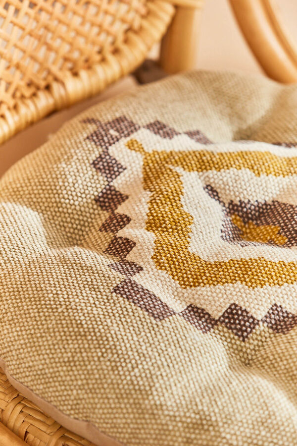 Calma House Solrac square mustard cotton dhurrie washable seat cushion r&aacute;vasalt mint&aacute;s