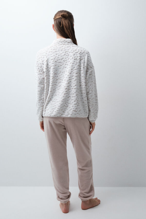 Women'secret Pyjama long polaire imprim&eacute; beige
