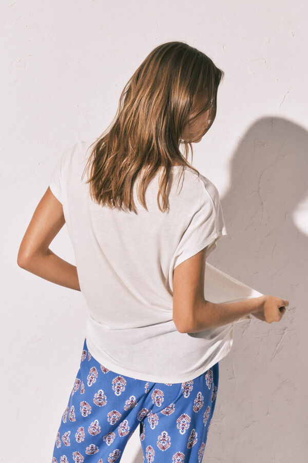 Women'secret Beige viscose linen short T-shirt beige