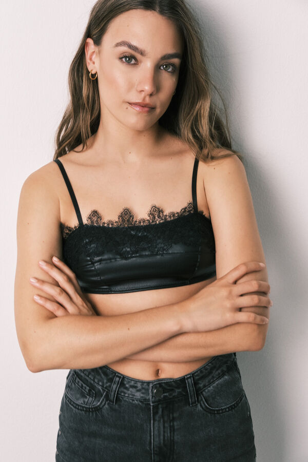 Women'secret Black lace horizontal top bra black