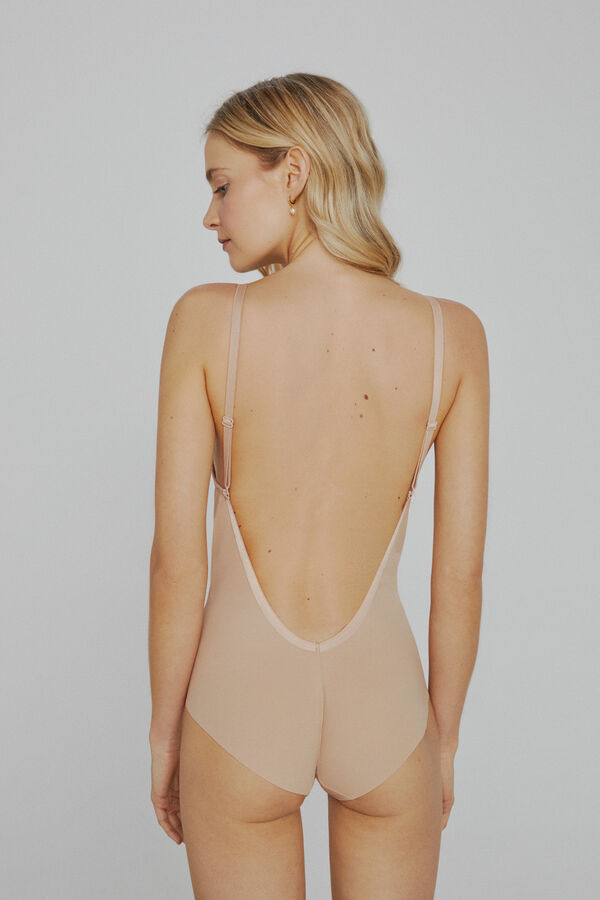 Womensecret Ivette Bridal nude backless bodysuit cup B with plunging neckline Braun
