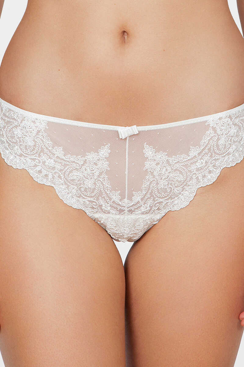 Womensecret Ivette Bridal thong in white embroidered microtulle plumetis beige