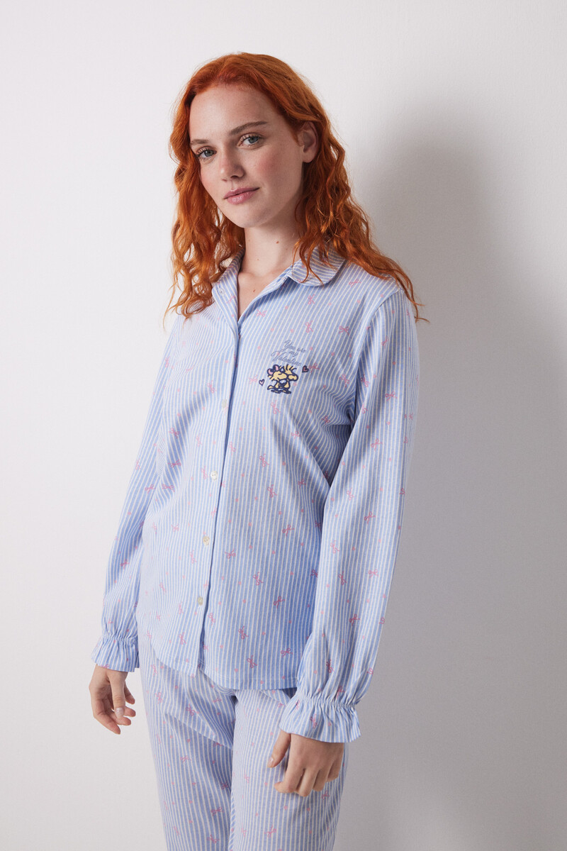 women'secret Pijama camisero largo 100% algodón azul rayas Gran