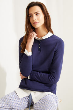 Womensecret Long-sleeved blue cotton t-shirt blue