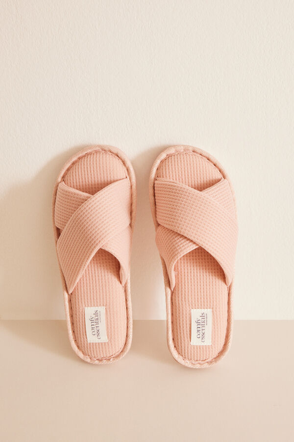 Womensecret Pink slippers with crossover straps pink