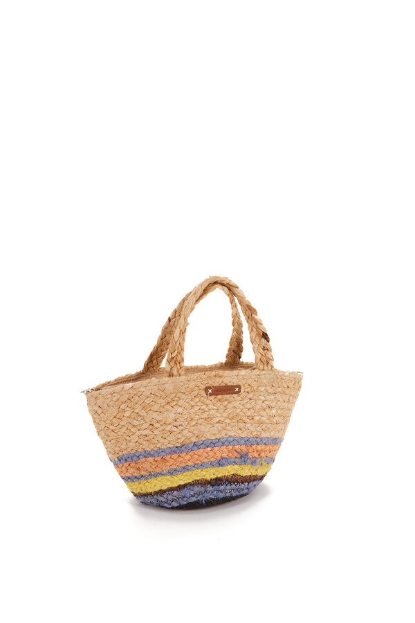 Womensecret Small raffia basket bag with yellow print printed