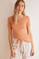 Womensecret Pyjama 100 % Baumwolle Hose Blumen Orange Rot