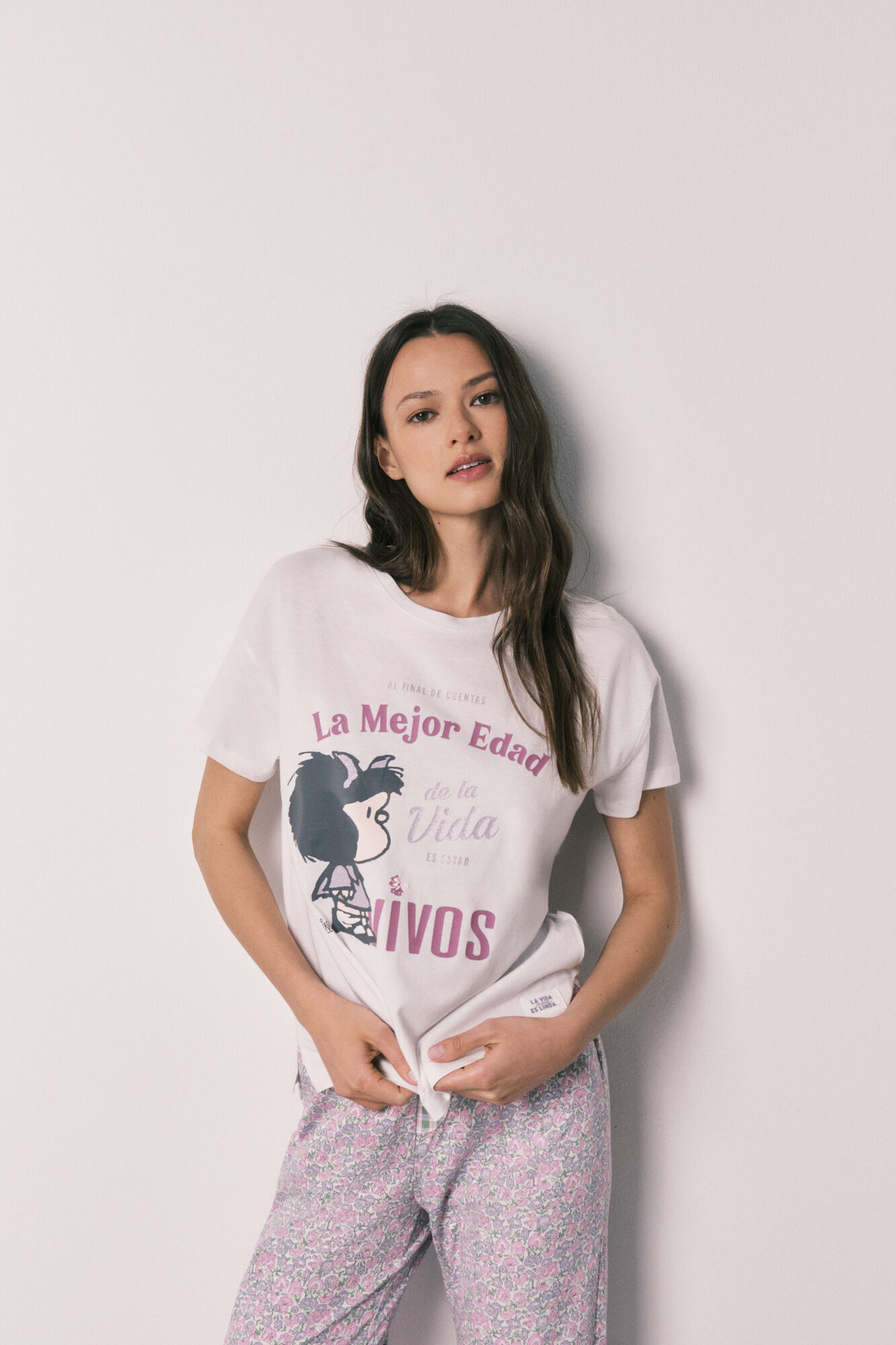 Women'secret Duga pamučna pidžama Mafalda sa cvetićima