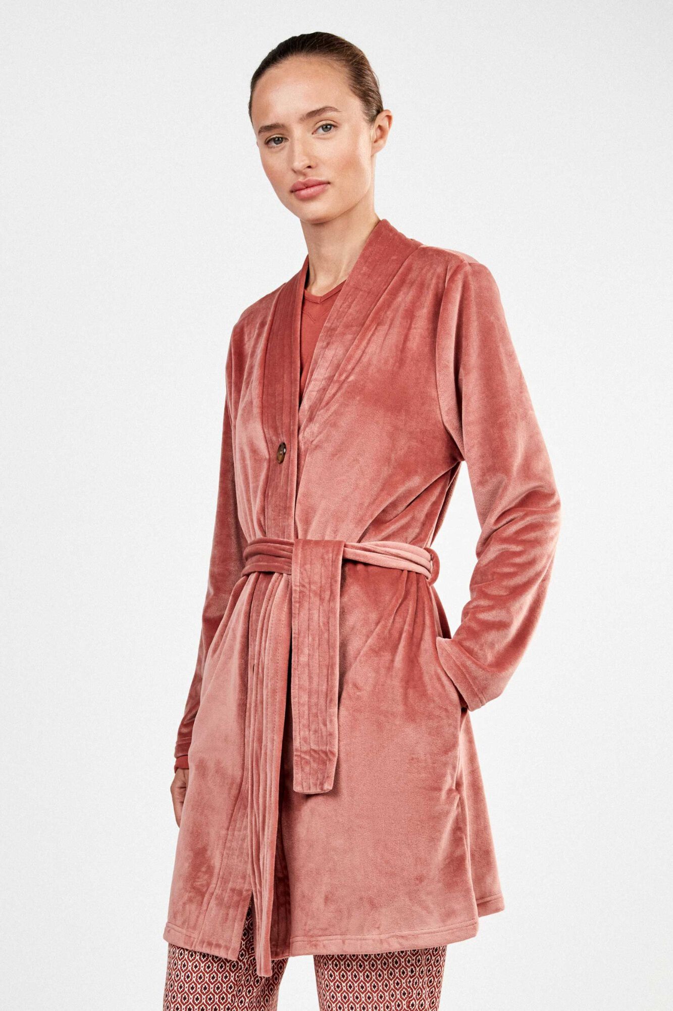 Gisela Kurzer Fleece-Morgenmantel mit G&uuml;rtel