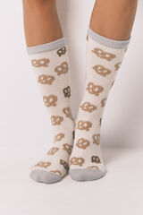 Women'secret Pretzel print long socks white