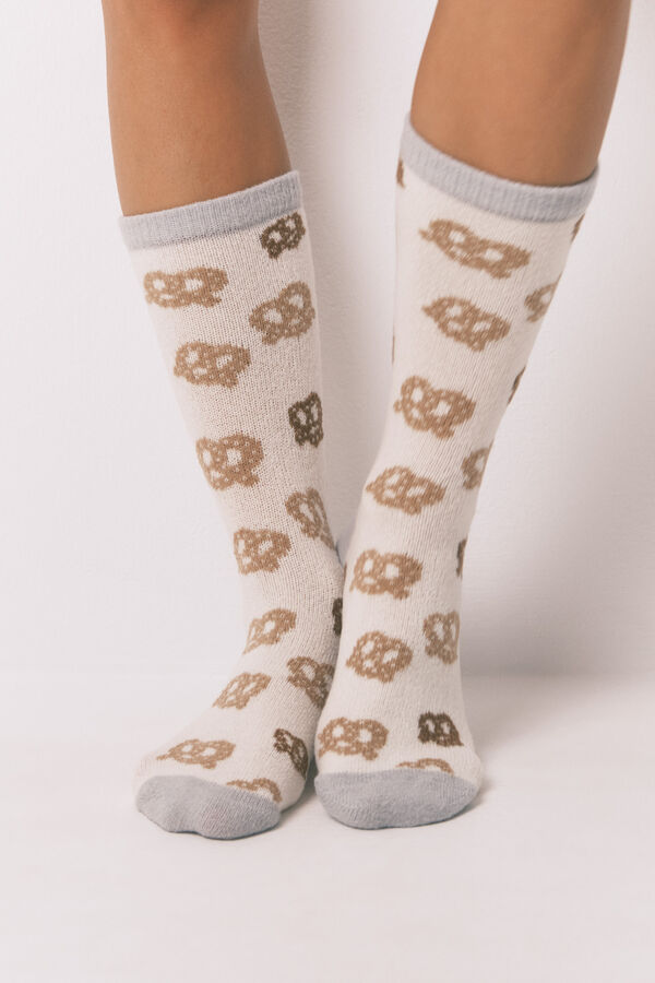 Women'secret Pretzel print long socks white