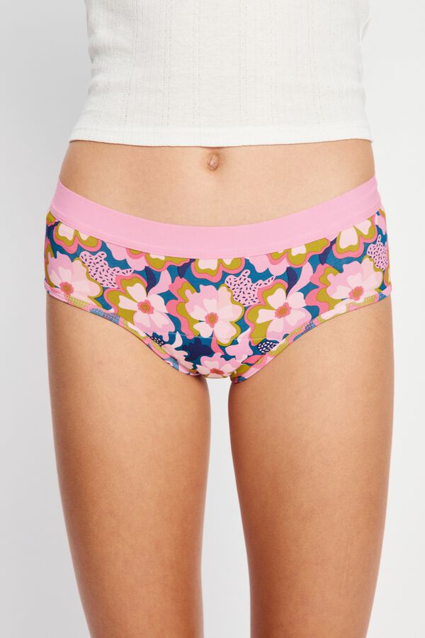 Modibodi Pink organic cotton heavy flow teen menstrual boyleg printed