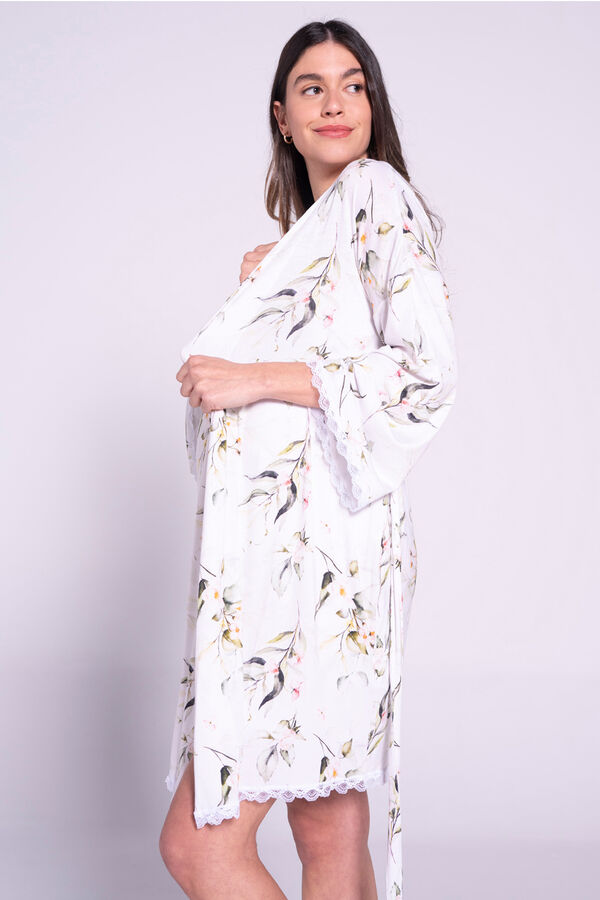 Womensecret Maternity printed robe with lace fehér