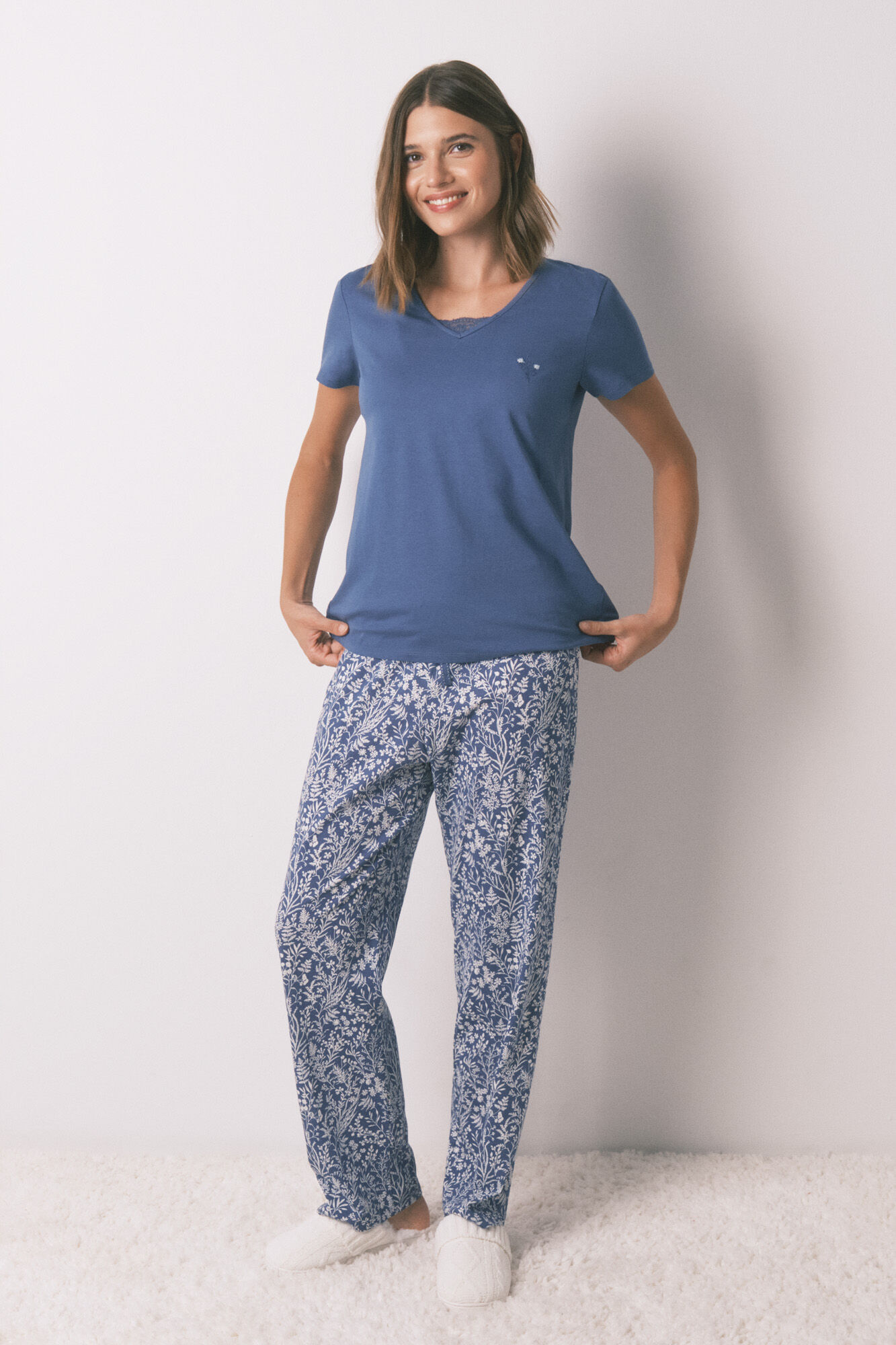 Women'secret 100% cotton blue floral print pyjamas
