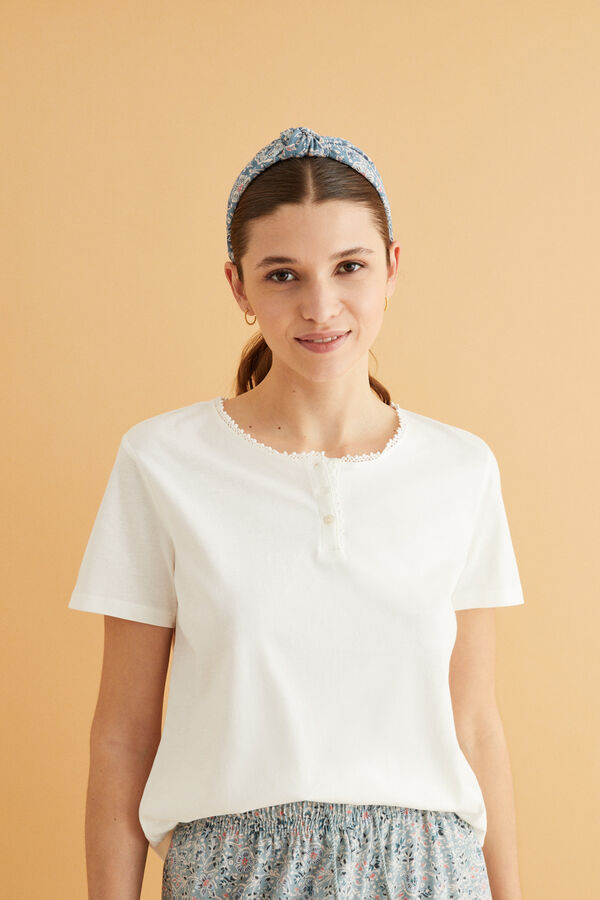 Womensecret T-Shirt kurze Ärmel 100 % Baumwolle Weiß Naturweiß