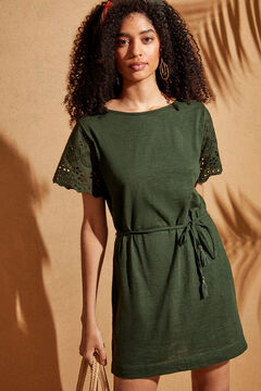 Womensecret Short-sleeved embroidered tunic with belt green