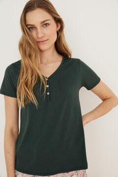 Womensecret Green short-sleeved Henley T-shirt green