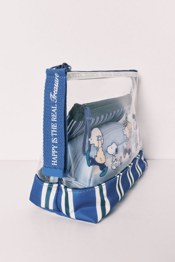 Women'secret Pack 3 trousses de toilette Snoopy &agrave; rayures imprim&eacute;