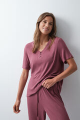 Women'secret Pyjama long manches courtes bordeaux imprim&eacute;