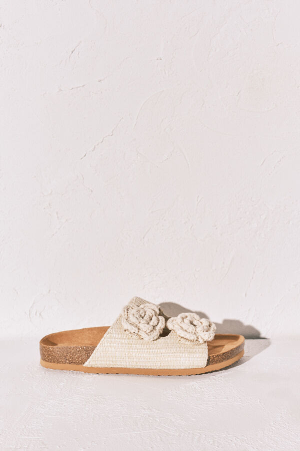 Women'secret Beige raffia crochet flower sandals beige