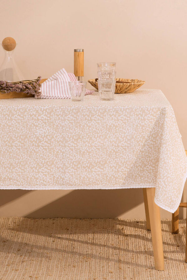Womensecret Leaf print stain-resistant tablecloth white